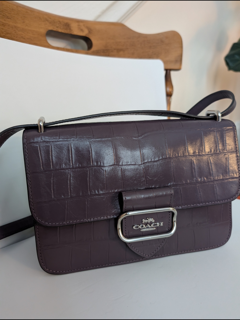 COACH Croc-Embossed Large Morgan Square Crossbody